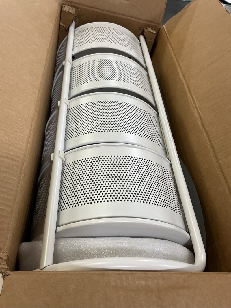 Condition photo showing Good Condition for JAQ Rotating Storage Carts No Assembly, 4-Tier Round Storage Basket Rack Shelf Organizer on Rolling Wheels for Fruit Vegetables Grocery Corns Potato Onion Snack in Kitchen Pantry (4-Tier, White)