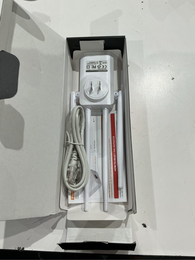 Condition photo showing Good Condition for 2026 wifi extender internet booster, 10000 sq.ft long range repeater wireless routers amplifier, mesh wi-fi 80% faster | broader than ever, support more network devices at home, 1-tap setup white