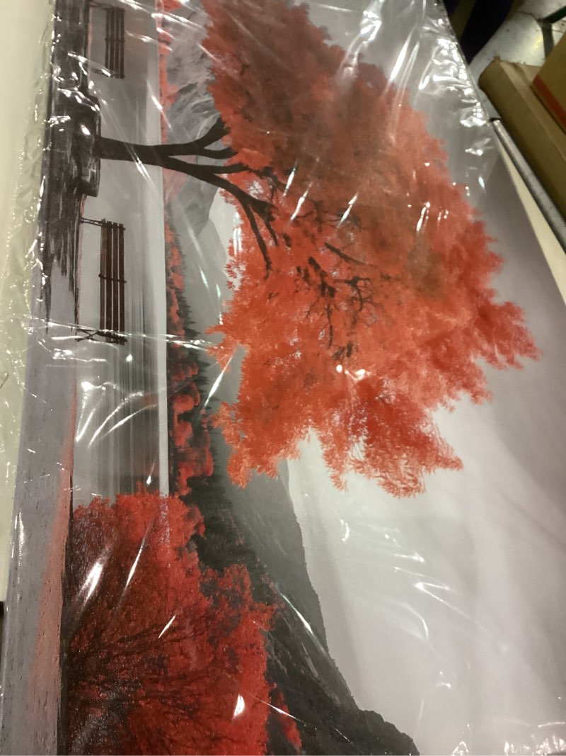 Trogonup Black and White Red Tree Wall Art for Living Room Large Botanical and Gray Lake Landscape M