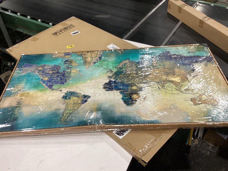 Condition photo showing New/Like New for large world map canvas prints framed wall art for living room office 24x48 green world map picture artwork decor for home decoration(with soild wood dark framed) orld map wall art 48"l x 24"w