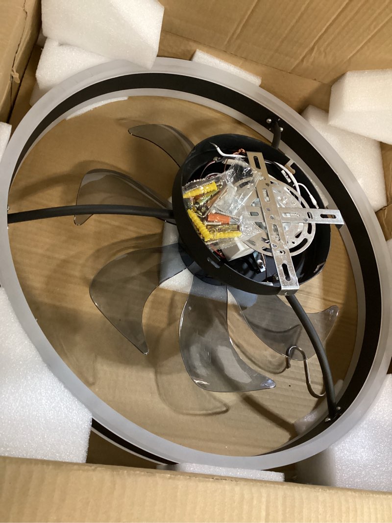 Condition photo showing Good Condition for rgb ceiling fans with lights, 19.7" smart low profile ceiling fan, modern flush mount fandelier light with remote/app control, dimmable led ceiling fan light for living room, bedroom, indoor rgb black