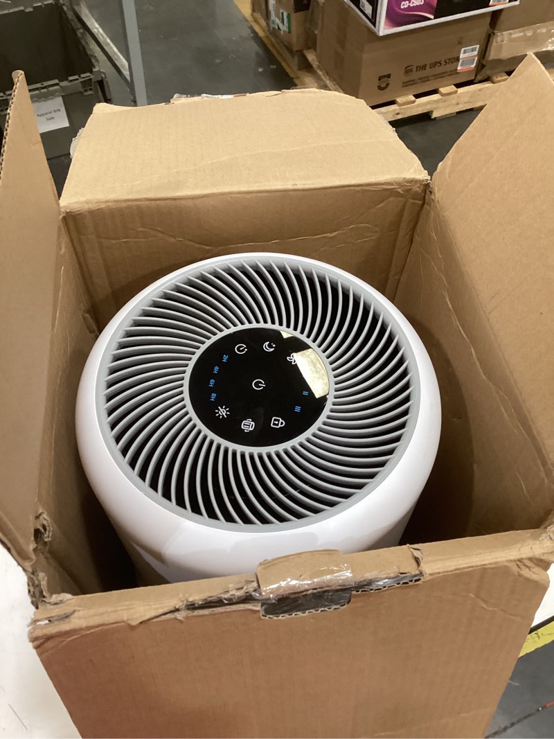 Condition photo showing As Is for levoit air purifier for home allergies pet hair in bedroom, covers up to 1073 ft² by 56w high torque motor, aham verifide, 3-in-1 filter with hepa sleep mode, remove dust smoke odor, core300-p, white