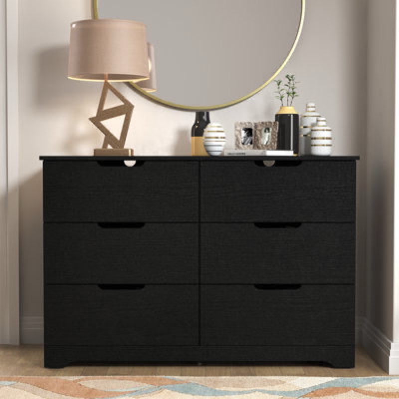 Aroob 6 Drawer Dresser 47.24'' W Wade Logan Color: Black Oak