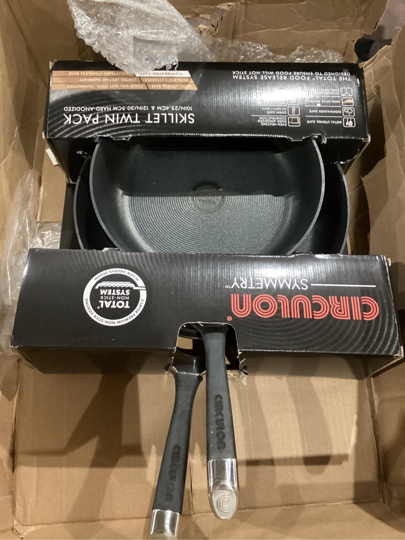 Condition photo showing As Is for Circulon Symmetry Hard Anodized Nonstick Frying Pan Set / Skillet Set - 10 Inch and 12 Inch, Black 10" & 12" Black