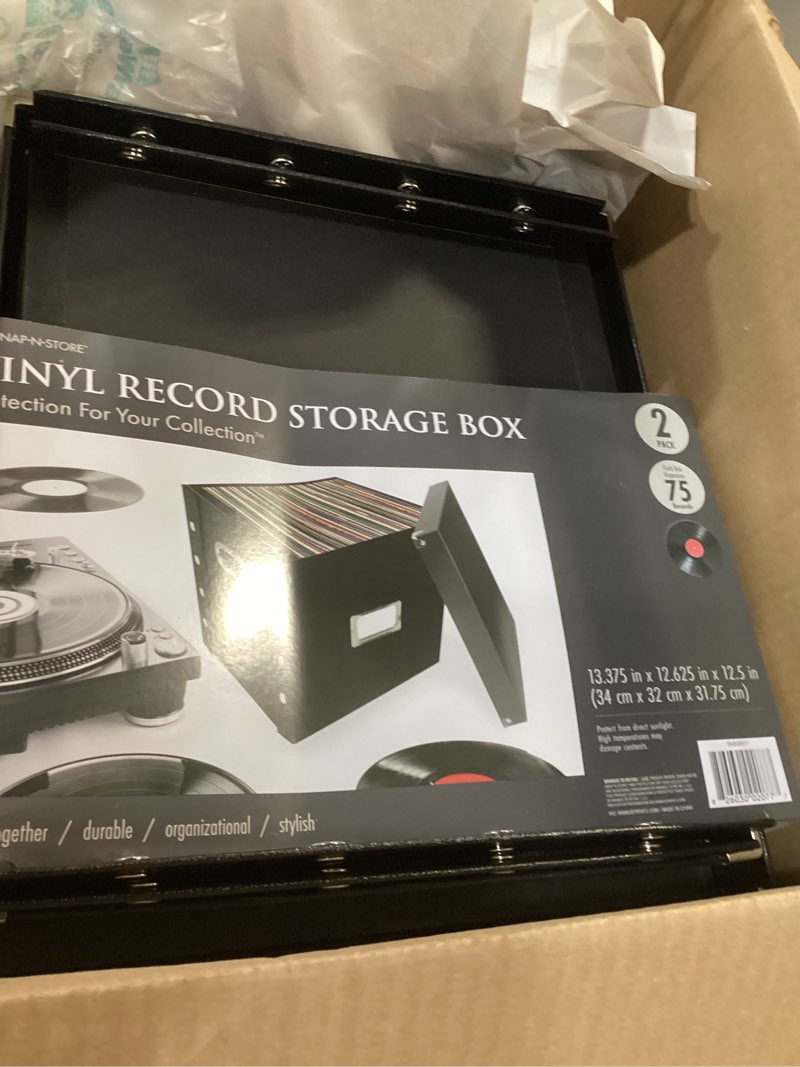 Condition photo showing Good Condition for Snap-N-Store Vinyl Record Storage Box - 12" - 2 Pack - Crate Holds up to 75 Vinyl Albums - Black Black 12" - 2 Pack