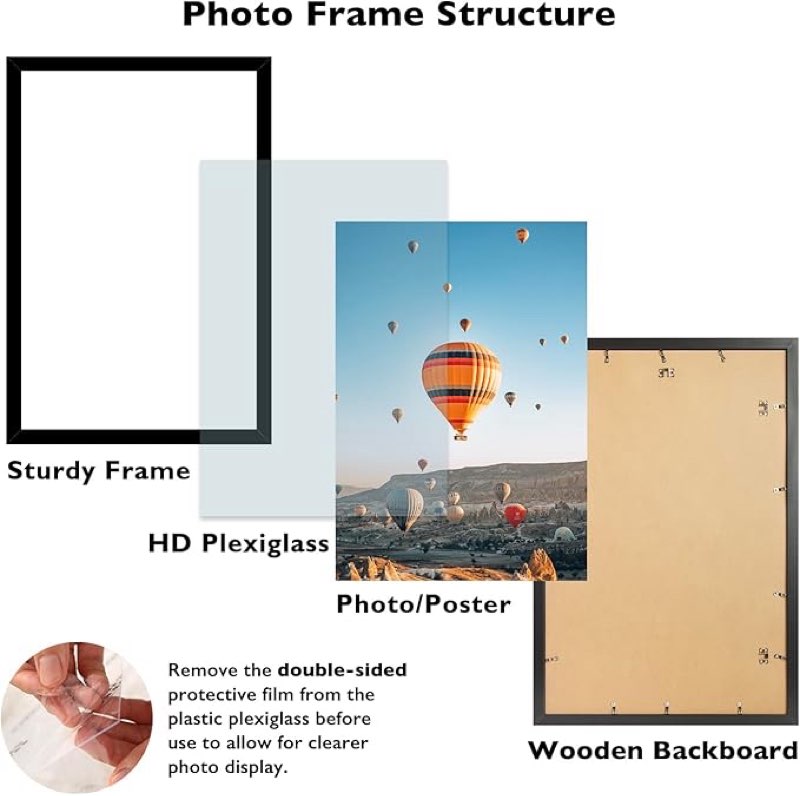 picture frame black for poster puzzle photo picture, horizontal and vertical formats for wall hanging wall gallery poster photo frame