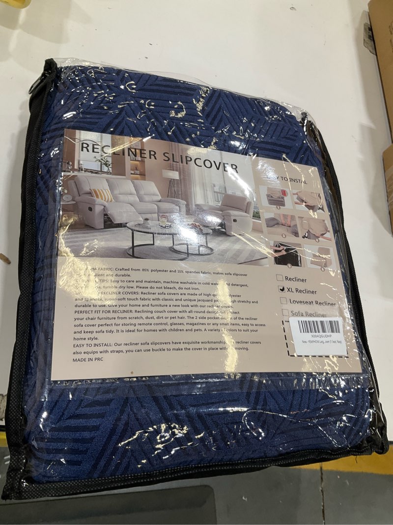 Condition photo showing Good Condition for yemyhom recliner chair cover, stretch recliner slipcover for 1 seater, geometric jacquard reclining couch cover furniture protector for pets & kids, navy 1 seat navy