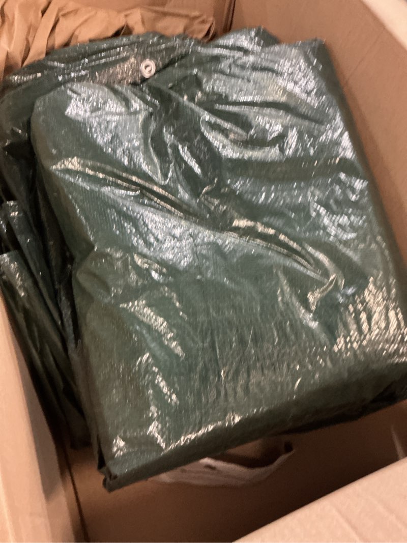 Condition photo showing Good Condition for raindeway tarps 30x40 feet,large tarp waterproof,5.5 mil thick, multipurpose waterproof poly tarp cover with metal grommets and reinforced edges,green tarps green 30'×40'-finished size