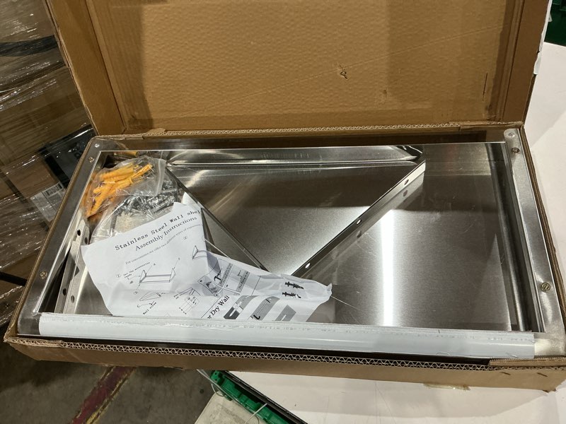 Condition photo showing Good Condition for 2 pack stainless steel shelf 12"x24" 260lb, commercial wall mounted metal shelving for home kitchen, restaurant 2 piece set 12"x24"