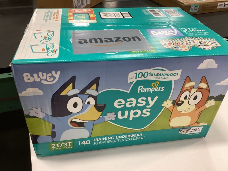 Condition photo showing New/Like New for Pampers Training Pants - Easy Ups Boys & Girls Bluey - Size 2T-3T, 140 Count, Children's Potty Underwear (Packaging May Vary) 2T-3T 140