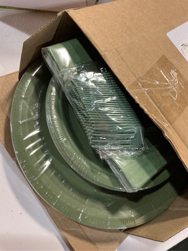 Condition photo showing New/Like New for nuogo 168 pcs sage green tableware set gradient green 7 in 9 in plates 9oz cups supplies disposable paper plates napkins cup fork knives spoon for party baby shower birthday wedding
