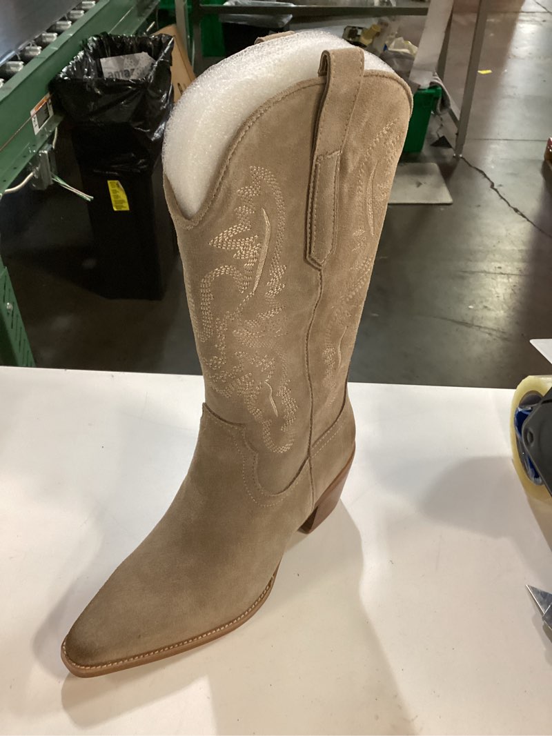 Condition photo showing New/Like New for embroidered cowboy boots - knee high cowboy boots, side zipper pointed toe western women's boots, suitable for parties, horseback riding, picnics and other scenarios