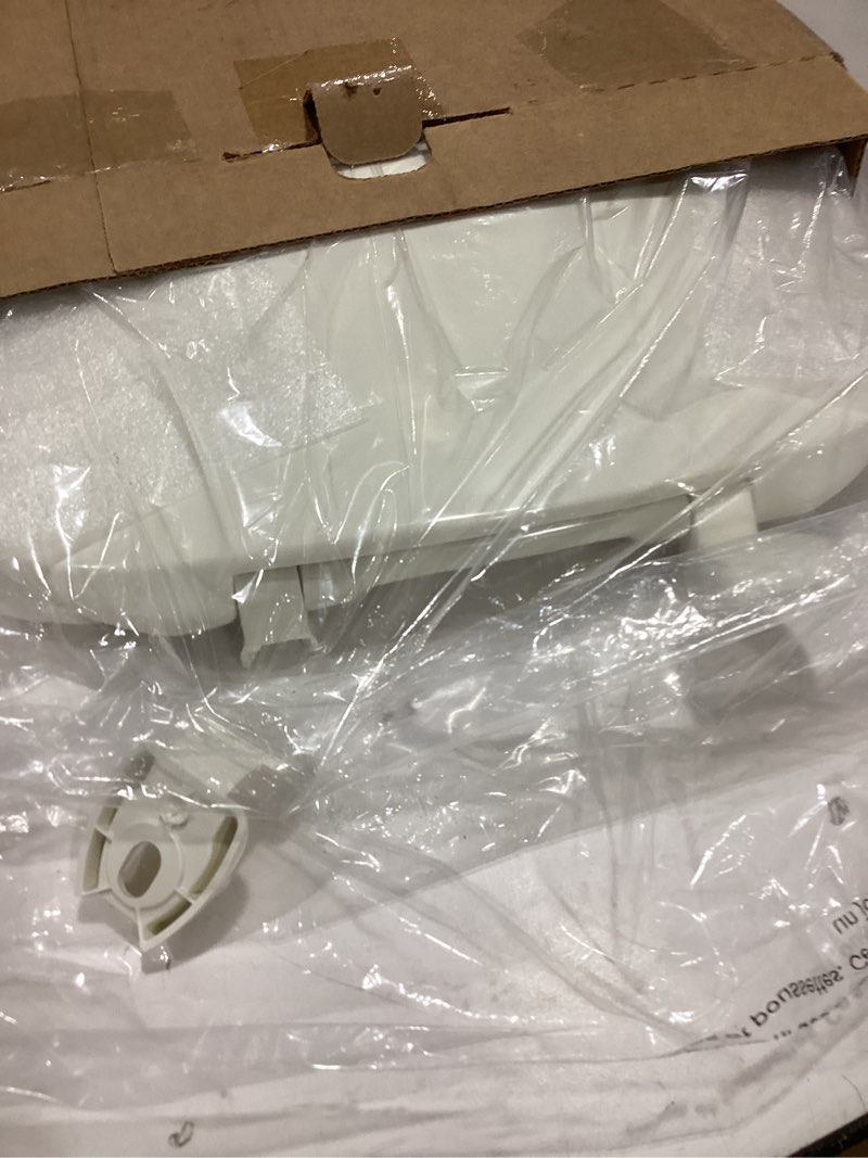 Condition photo showing As Is for centoco elongated toilet seat, scratch-resistant plastic finish, fits kohler/american standard/toto, residential, heavy duty hinge, made in the usa, 600-416, biscuit closed front / made in the usa elongated biscuit