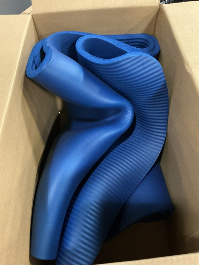 Condition photo showing As Is for Amazon Basics Extra Thick Exercise Yoga Mat with Carrying Strap Blue 1/2 Inch