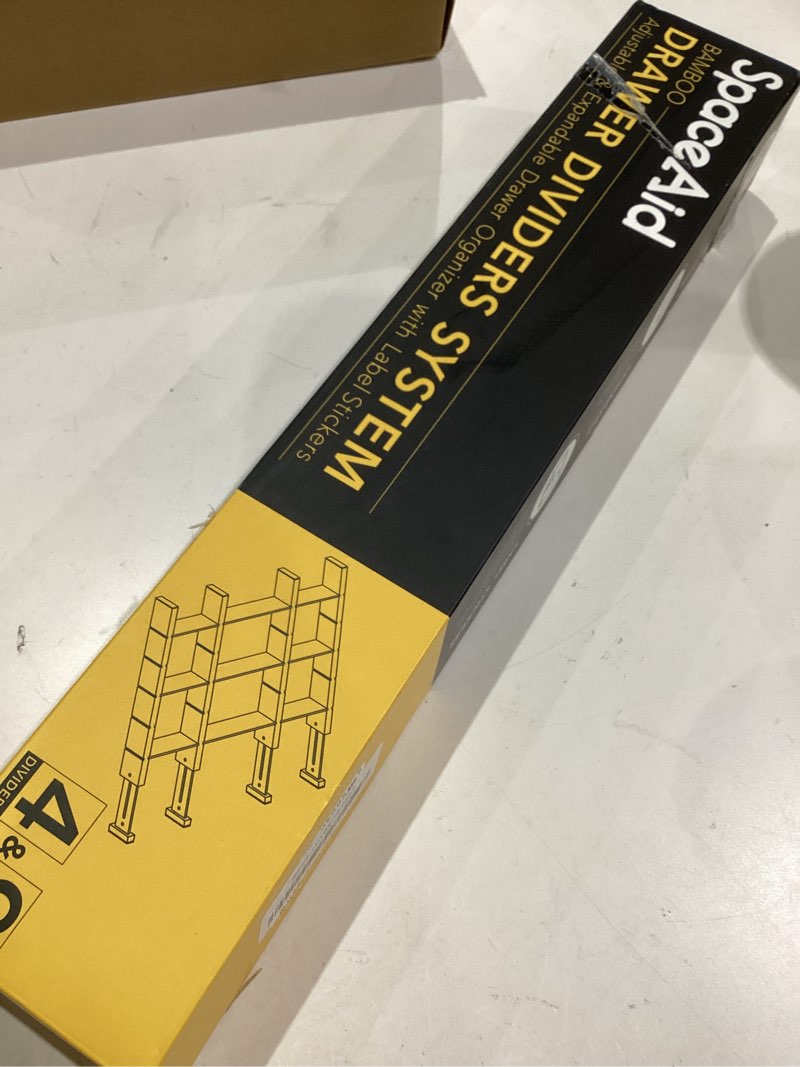 Condition photo showing Good Condition for SpaceAid Bamboo Drawer Dividers with Inserts and Labels, Kitchen Adjustable Drawer Organizers, Expandable Organization for Home, Office, Dressers, 4 Dividers with 9 Inserts (17"-22" Natural) 2.35''H, 17''-22''L, 4 Dividers NATURAL