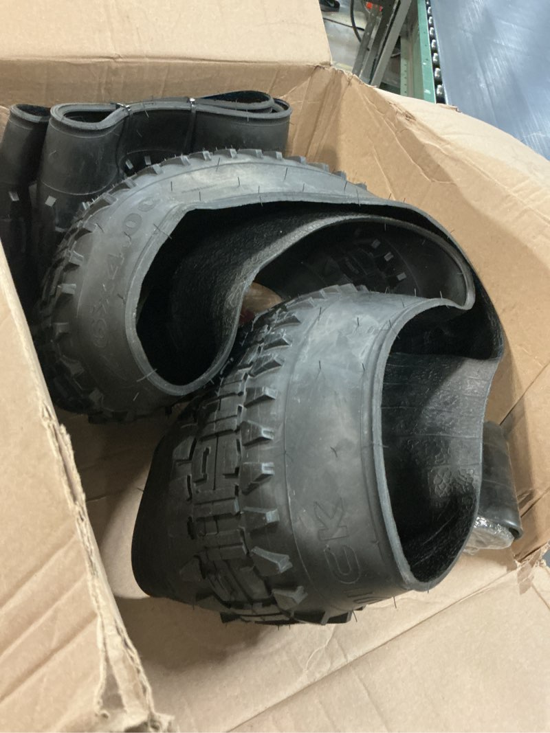 Condition photo showing As Is for SIMEIQI 2 Pack 20x4.0 26x4.0 Inch Fat Bike Tires and Tubes Bicycle Tyres Replacement Tires for Mountain Snow All Terrian Trail Urban Bicycle Tricycle with Strips Gluless Patches Black 20x4.0