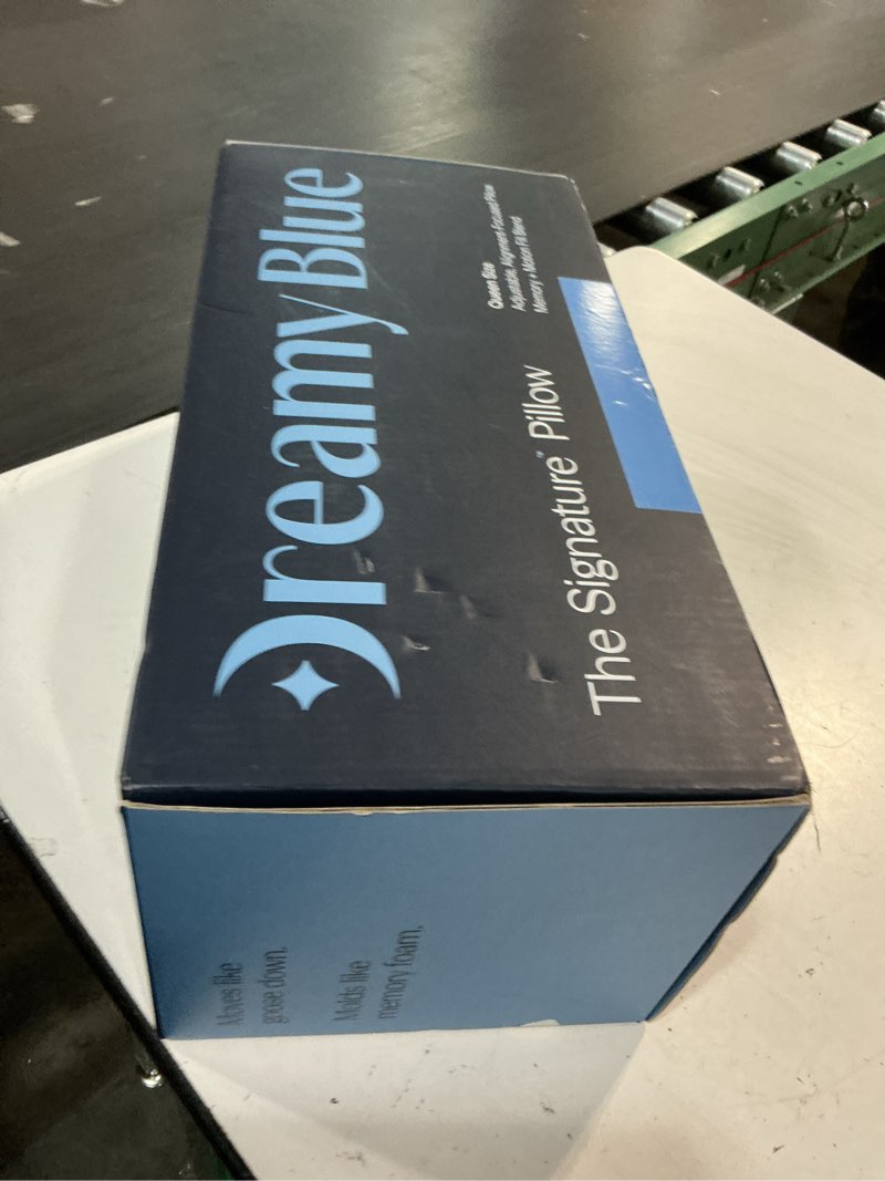 Condition photo showing New/Like New for dreamyblue signature pillow w/adjustable loft • shredded memory foam fill • neutral alignment for side, back, and stomach sleepers • washable bamboo rayon cover • certipur-us certified foam (queen) queen (pack of 1)