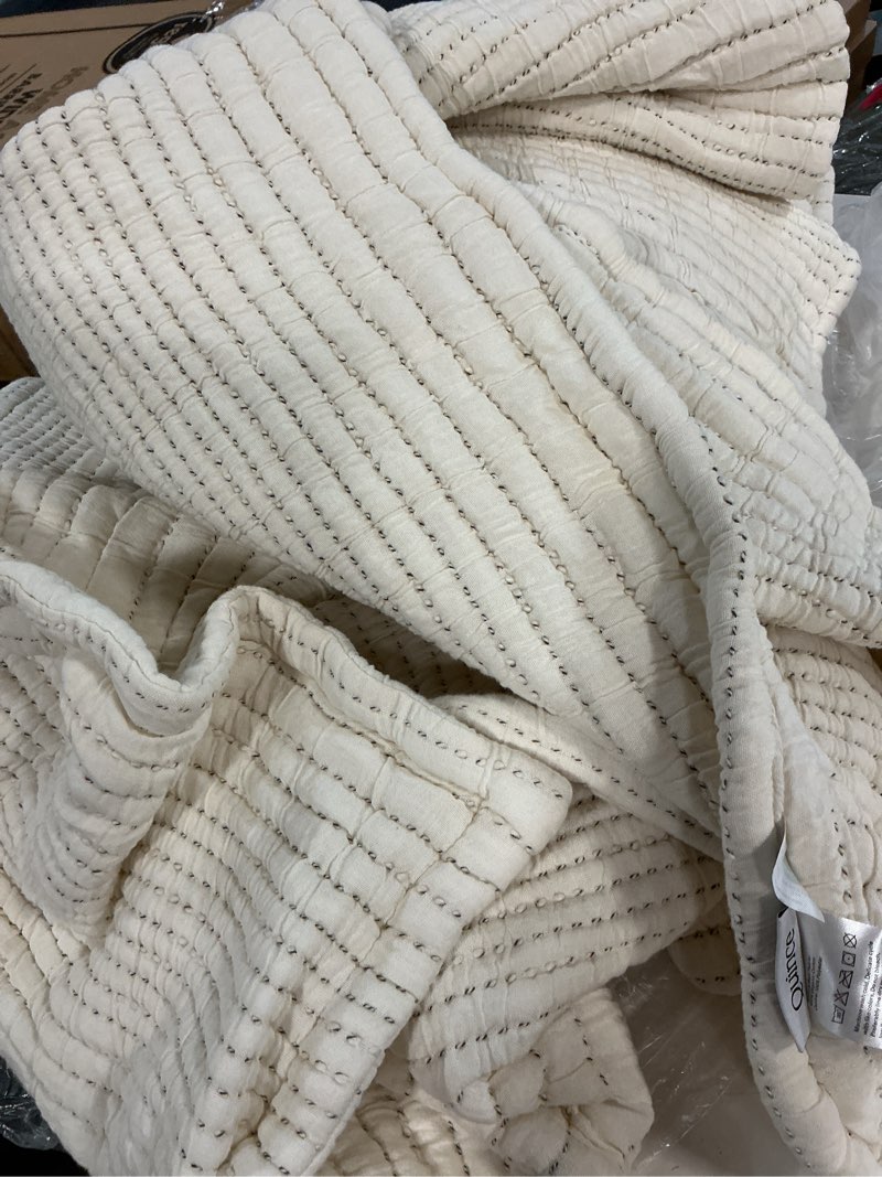 Condition photo showing As Is for quince organic cotton channel stitch coverlet set of 3 ,undyed, 68x86 in