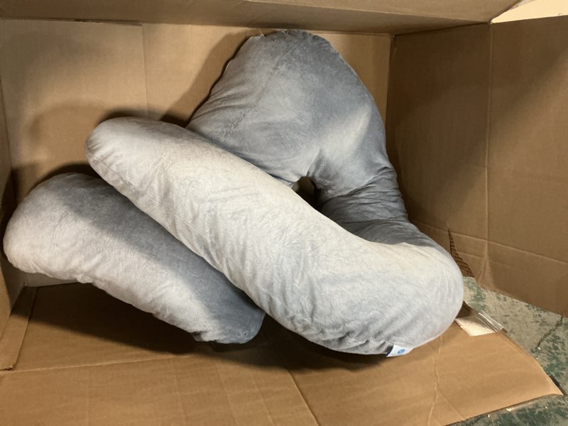 Condition photo showing As Is for Chilling Home Memory Foam Pregnancy Pillow, J Shape Pregnancy Pillows for Sleeping, Body Pillow for Adults, Maternity Pillow for Pregnant Women, with Velvet Removable Cover, Light Grey Memory Foam-grey Velvet Cover 58 inch (Pack of 1)