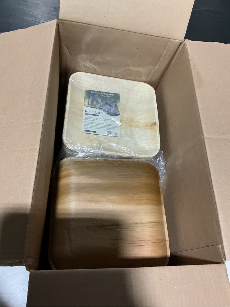 Condition photo showing Good Condition for koala love palm leaf plates bamboo disposable square 10 inch 100 bulk party pack elegant sturdy design better than paper and plastic plate (koalalove -plp-10in-100-plates) c-100 plates 10" square