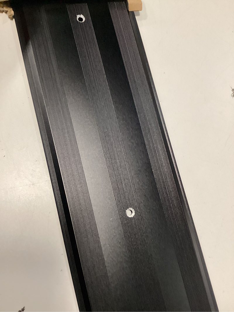 Condition photo showing Good Condition for 5?Wide Sturdy Thicken Aluminum Threshold Strip, Stylish Floor Transition Strip Door Threshold for Commercial High Traffic Places, Size 36in×5in×0.25in (Black) 36in×5in×0.25in Black