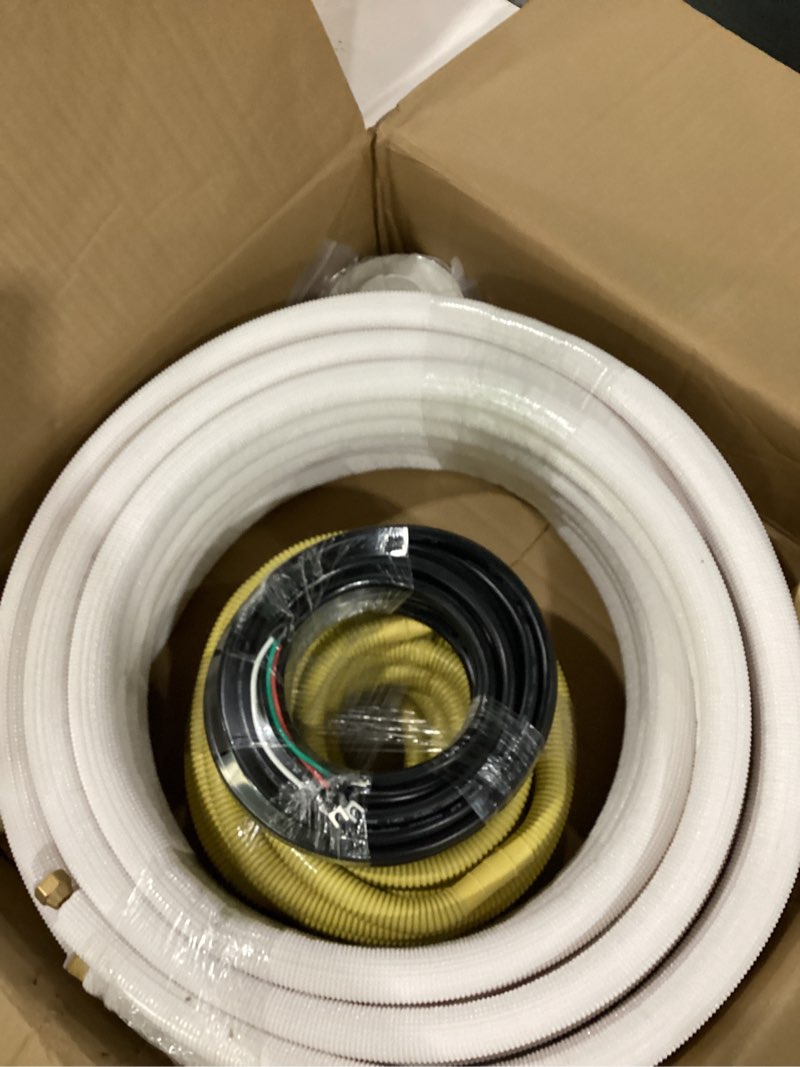 Condition photo showing New/Like New for 50ft length mini split line set 1/4" 3/8" od copper pipes tubing and 3/8 white pe thickened insulated with flared nuts for mini split air conditioner hvac or heat pump for 9000btu (1/4+3/8 with wires) 50ft(1/4+3/8)with wires