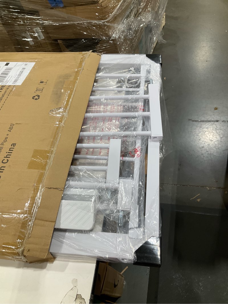 Condition photo showing Good Condition for fairy baby 29.5"-48.8" extra wide baby gate for stairs, pressure mounted metal long dog gates indoor for house doorways walk thru no drill pet gates child safety gate for kids, white