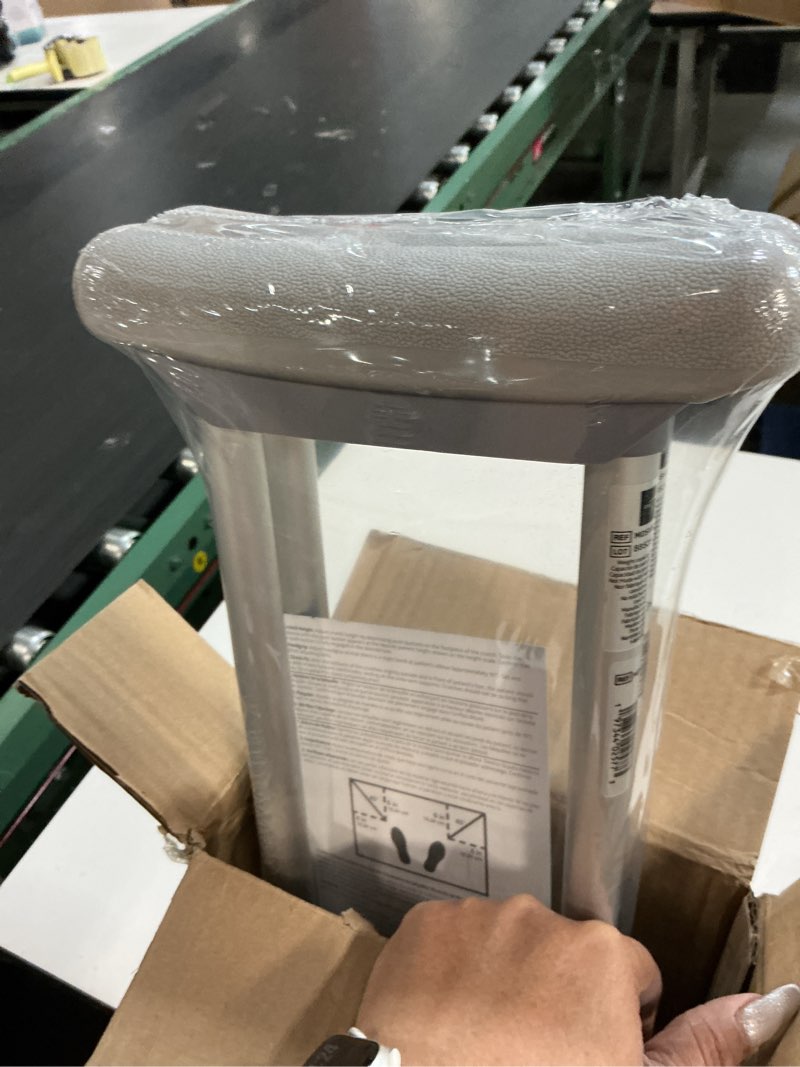 Condition photo showing New/Like New for medline aluminum crutches for kids, adults & seniors, walking aid, 300 lb weight capacity,1 pair, fitting 5'2" - 5'10" medium, 5'2"-5'10"