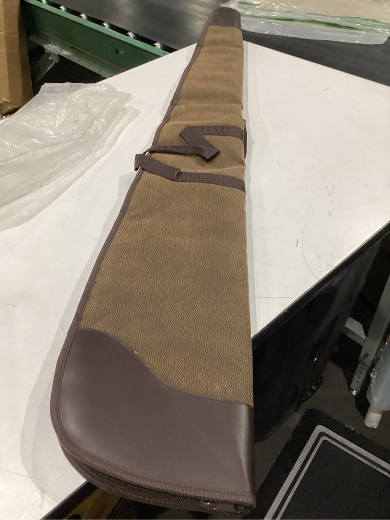 Condition photo showing New/Like New for ag premium vintage leather shotgun gun case scoped rifle bag slip padded bag 50" 52" 54" with deluxe carrying straps (50)