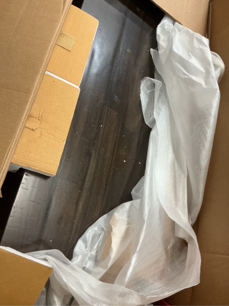 Condition photo showing As Is for Signature Design by Ashley Johurst Rustic Rectangular Sofa Table with Two Drawers and Fixed Lower Shelf, Brown