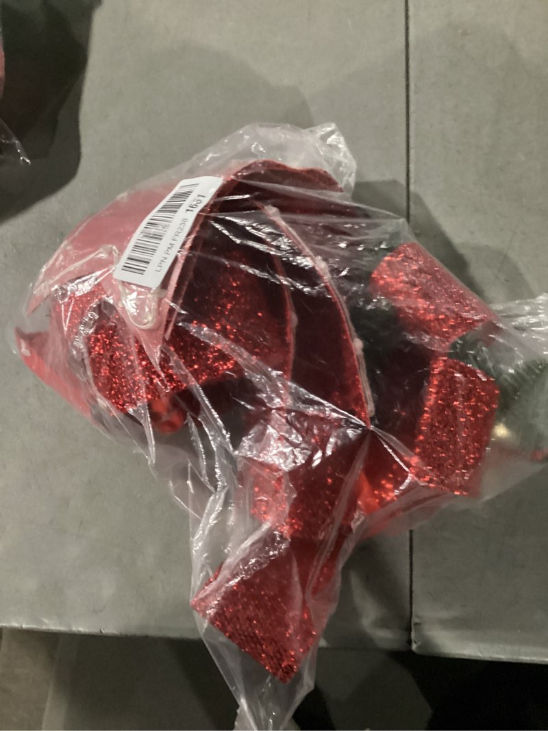 Condition photo showing As Is for Christmas Tree Topper Bows, 2 Pack 12'' x 18'' Christmas Bows Lights for Tree, 70 LED Battery Powered Prelit Red Bow Lights with Pine Cone Bell for Indoor Home Window Wall Outdoor Decorations