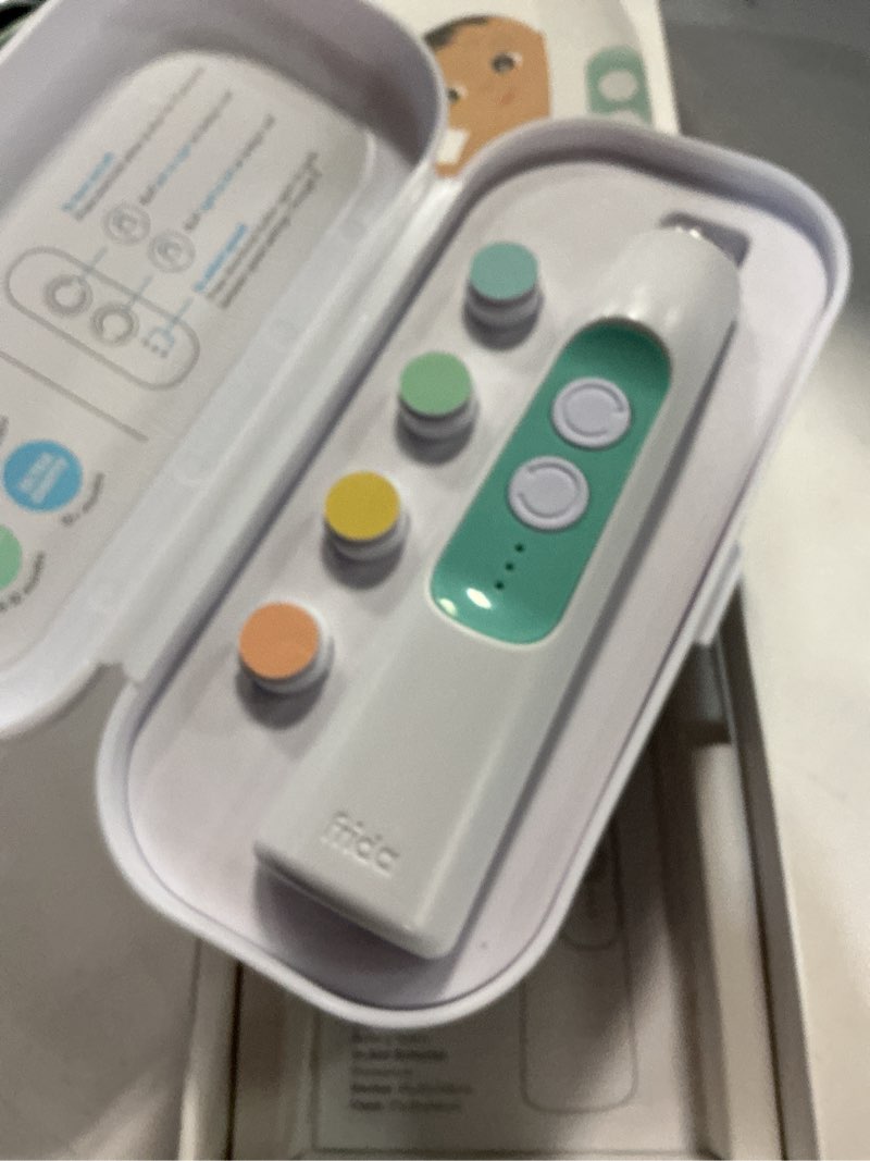 Condition photo showing New/Like New for frida baby electric nail buffer | safe + easy baby nail file, baby nail clippers + nail trimmer kit for newborn, toddler, children's fingernails/toenails, 4 buffer pads, led light, storage case, white