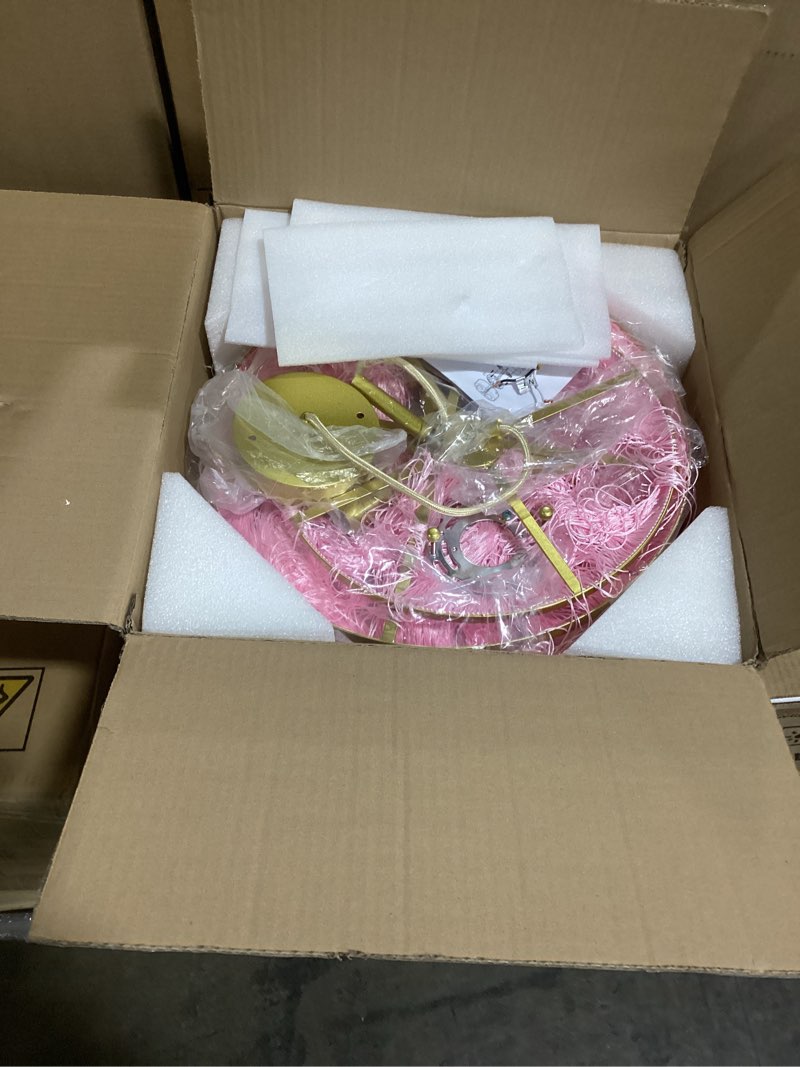 Condition photo showing New/Like New for 5-Tiered Pink Chandelier,3 Lights Boho Fringe Pendant Light Fixture,Tassle Chandelier for entryway,Dining Room,Baby Nursery,Gold and Pink Pink-Pendant