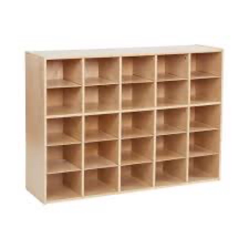 ecr4kids streamline 25 cubby tray storage cabinet, 5x5, classroom furniture, natural