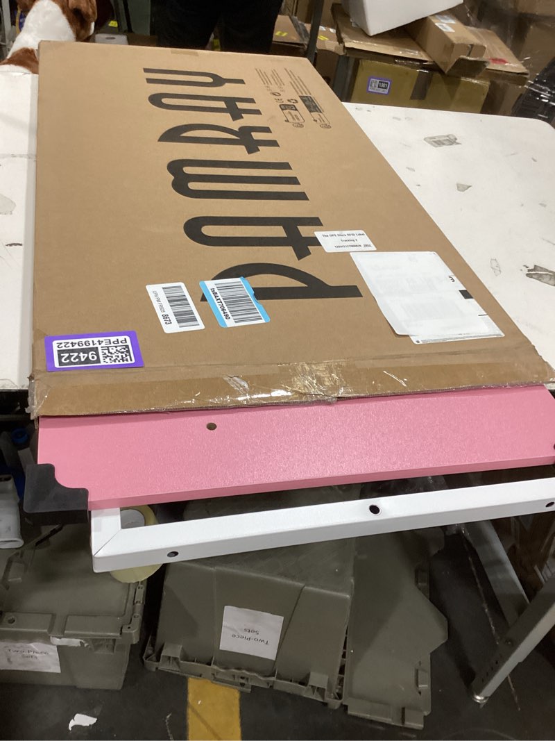 Condition photo showing Good Condition for pamray 32 inch small computer desk with monitor stand, simple office desk with headphone hook for small spaces, kids study writing table for bedroom, pink pink 32 inch