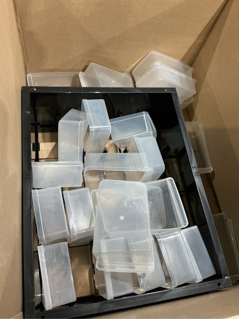 Condition photo showing As Is for iris usa 24-drawer plastic storage organizer, made in usa, teacher toolbox, multi drawer cabinet for garage tools beads balloons building bricks crafts stickers small business scrapbook art, black black 24 drawer