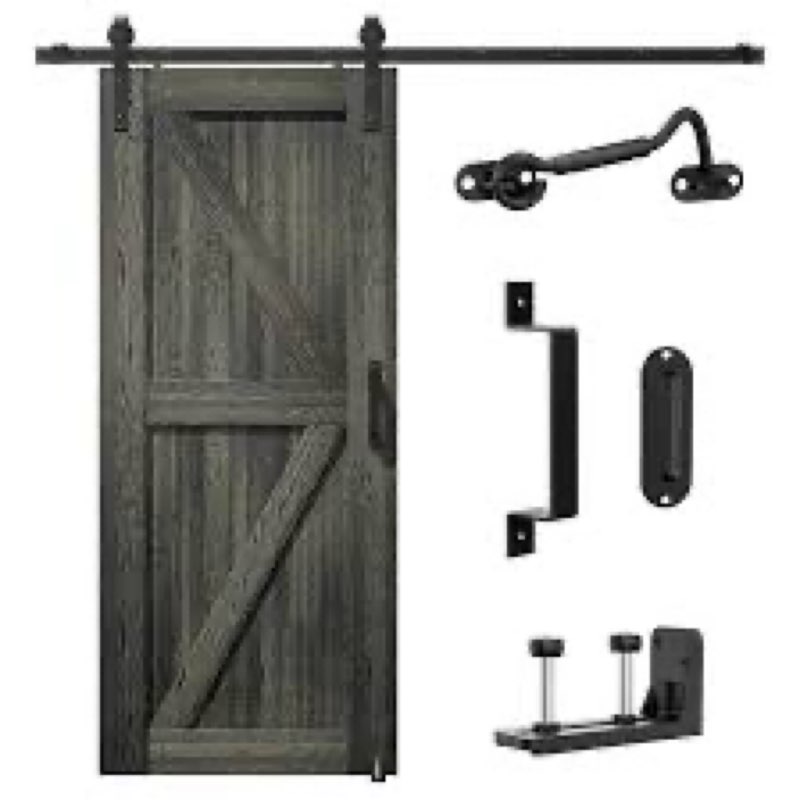 skysen 7ft sliding barn door hardware kit, barn door track, 1/4” thick material- 4ft-13ft available - smooth and quiet- easy to install- black (j shape-7ft-s)
