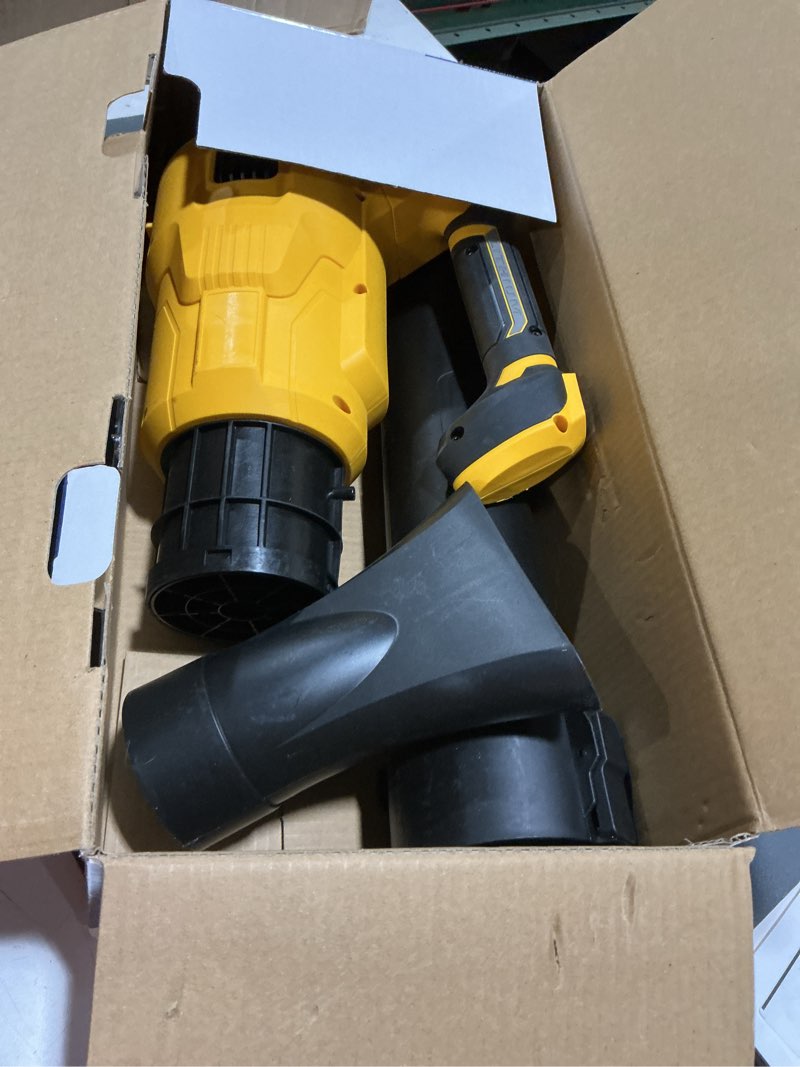 Condition photo showing As Is for leaf blower for dewalt 20v battery, 600 cfm/125 mph cordless leaf blower brushless turbo blower with 3 speed modes for lawn care, yard, blowing wet leaves (tool only)