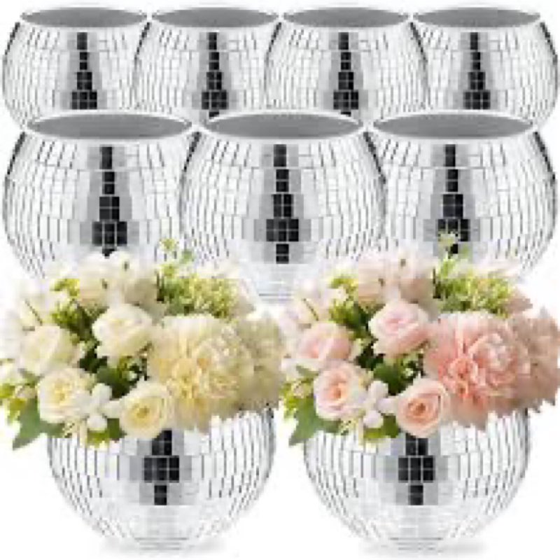9 Pcs Disco Ball Vase,Glass Disco Ball Vases, Mirror Disco Balls,Candle Holder Vase,Disco Ball Decor