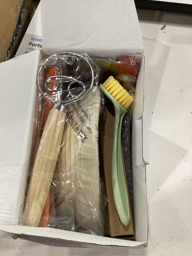 Condition photo showing Good Condition for kikcoin 13 pcs sourdough starter kit with round & oval banneton, sourdough bread baking supplies with handmade baskets, bread proofing basket with starter jar, bread making tools kit for beginners