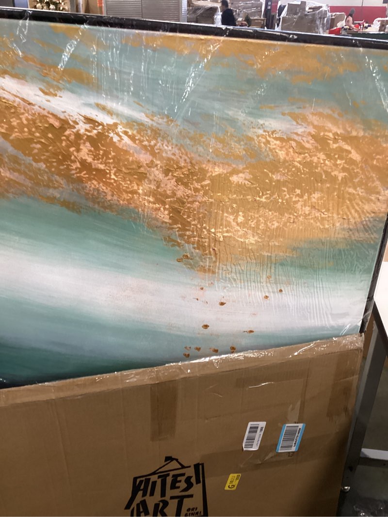 Condition photo showing New/Like New for Hand Painted Blue Ocean Oil Painting for Office, Large Abstract Wall Art for Living Room, Framed Seascape Wall Picture for Kitchen Bedroom Home Decor 32x32inch Artwork-WKF-210 32"L x 32"W