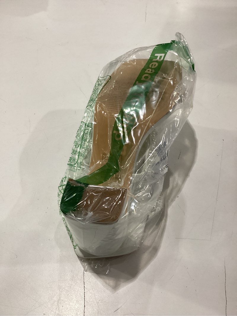 Condition photo showing As Is for white heels with straps size 6.5