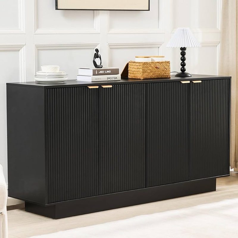 63''Large Fluted Sideboard Buffet Cabinet, Modern Buffet Table Coffee Bar Wine Bar Storage Cabinet