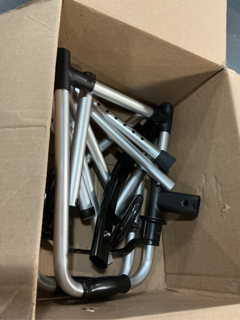 Condition photo showing As Is for folding walker with 2 skis and 5" wheels, lightweight walkers for seniors and adults, supports up to 350 pounds, adjustable height, compact standard walker, black black walker with skis