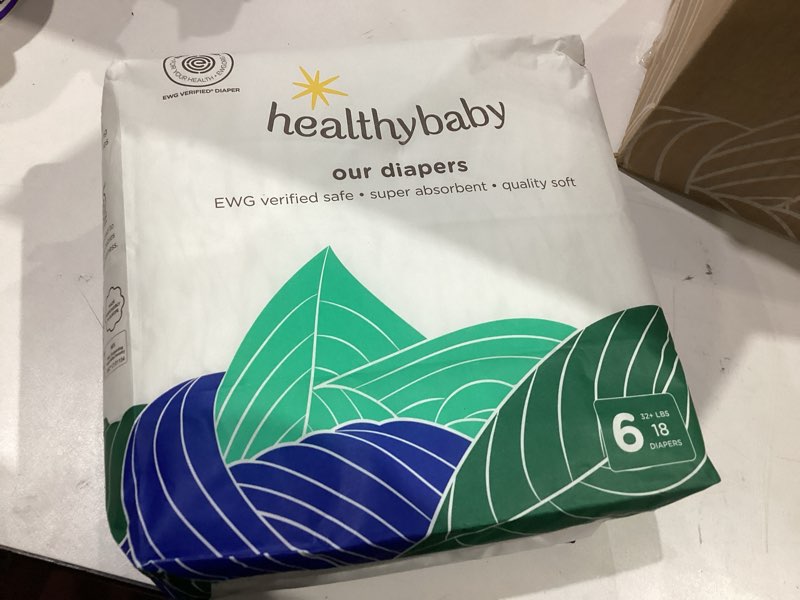 Condition photo showing New/Like New for size 6)))))our diapers | ewg verified safe & plant-based diapers | leak protection | soft organic cotton shell | chlorine-free diaper for sensitive skin |size 6 18count (6 bags of 18 count)