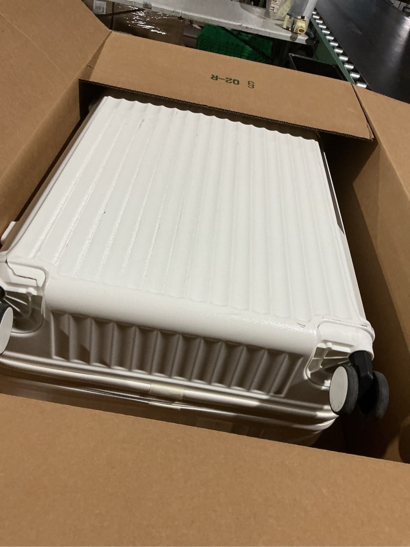 Condition photo showing As Is for Joyway 5 Piece Luggage Set with Cup Holder, Expandable 25% Capacity, Includes Handbag, Anti Slip Wheels, Hook, Smart Carry On Suitcase for Men and Women, Spinner Travel White 5 piece set (20/24/28inch-Handbag) White