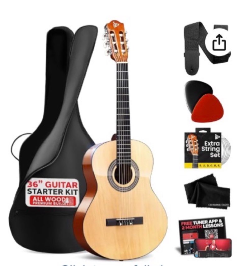 Pyle Beginner Acoustic Guitar Kit, 3/4 Junior Size All Wood Instrument with Full Accessory Kit, Pick