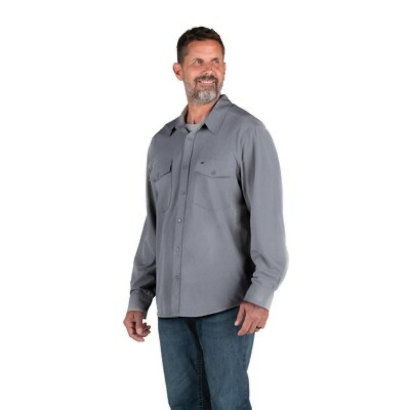 BERNE APPAREL Men's Black Light weight Poplin Long sleeve Solid Button-down shirt ( L 