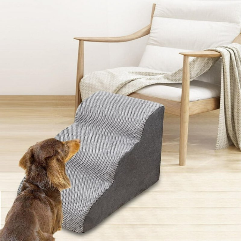 Dog Stairs Ladder, Pet Climbing Ladder Washable Cover Dogs Bed Stair Slope Extra Wide Pet Ramp Pet Steps for Car Couch Indoor Bed Older Dogs 3 Step