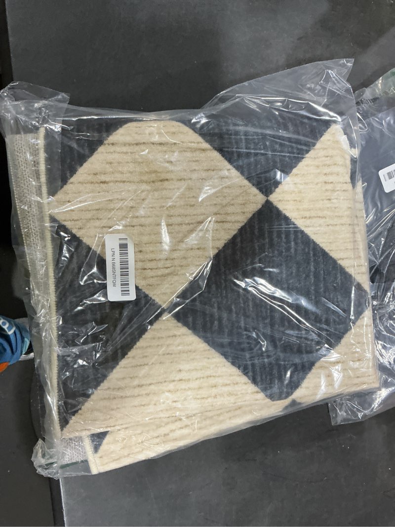 Condition photo showing New/Like New for GarveeHome Checkered Rug Runners for Hallways, 2x6 Soft Diamond Print Kitchen Runner with Non Slip Backing Entryway Rug Thin Laundry Mat Stain Resistant Carpet for Bedroom Bathroom Beside Mat Dark/Coffee 2' x 6' (Rectangular)